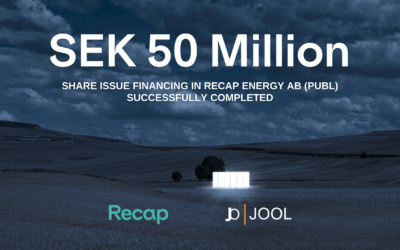 Recap worked with JOOL Group to put in place a private placement that closed within a week, and was oversubscribed. With this Recap Energy takes another step to expanding its market